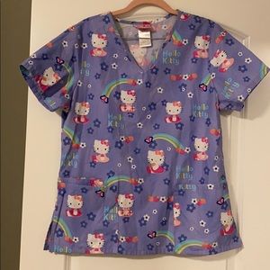 Hello kitty purple blue rainbow scrub top
